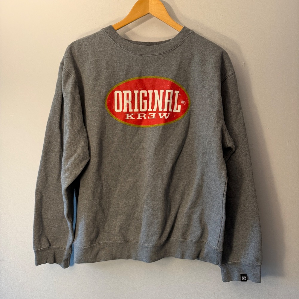 KR3W Original Krew Mens Grey Graphic Sweatshirt Size Medium Distressed